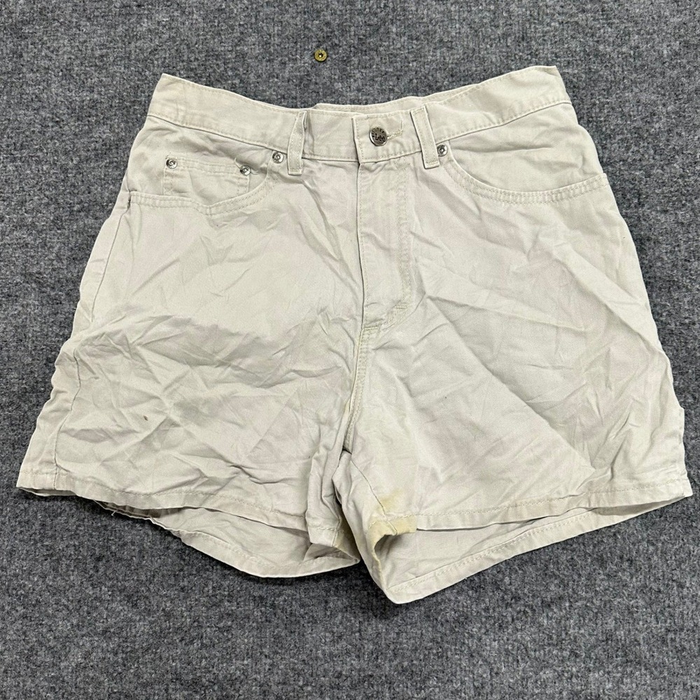 Lee Shorts Womens Size 26 Beige Denim Casual Five Pocket Classic Fit Stained